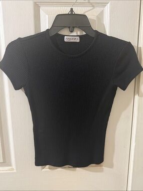 Popular 21 Black Ribbed Short Sleeve Tee